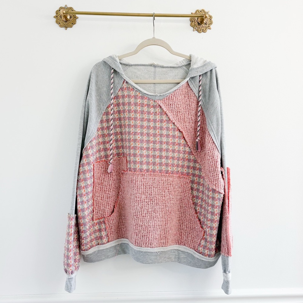 Oli & Hali Pink and Gray Textured Hoodie